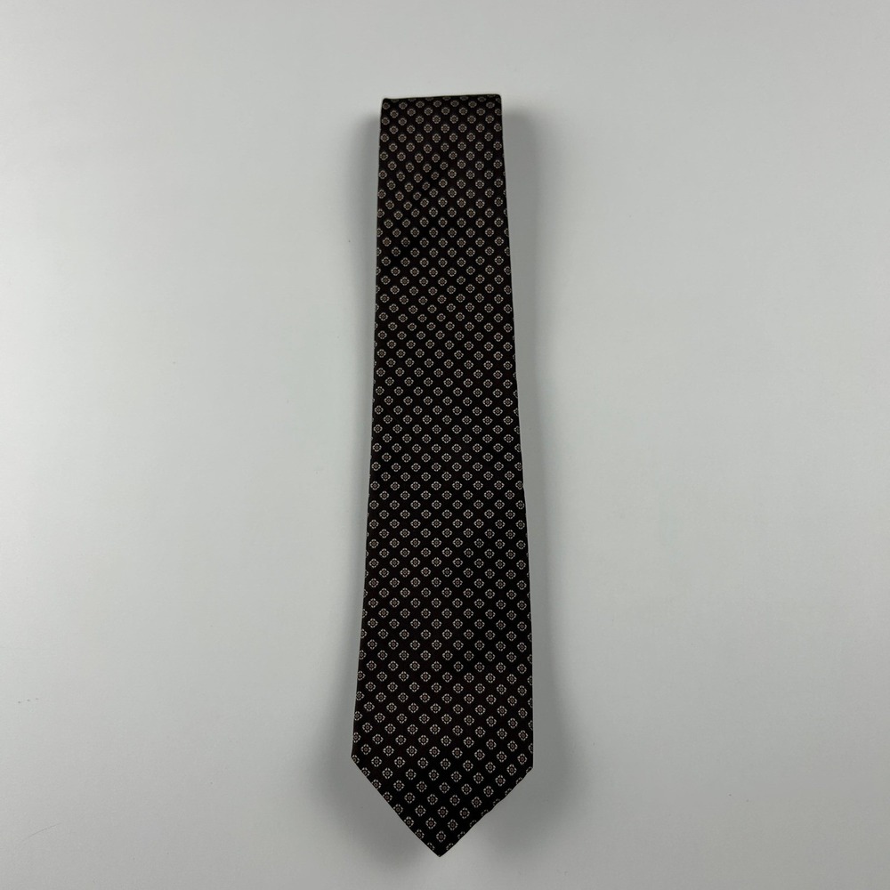 Vintage Valentino Cravatte Brown Medallion Silk Tie Italy